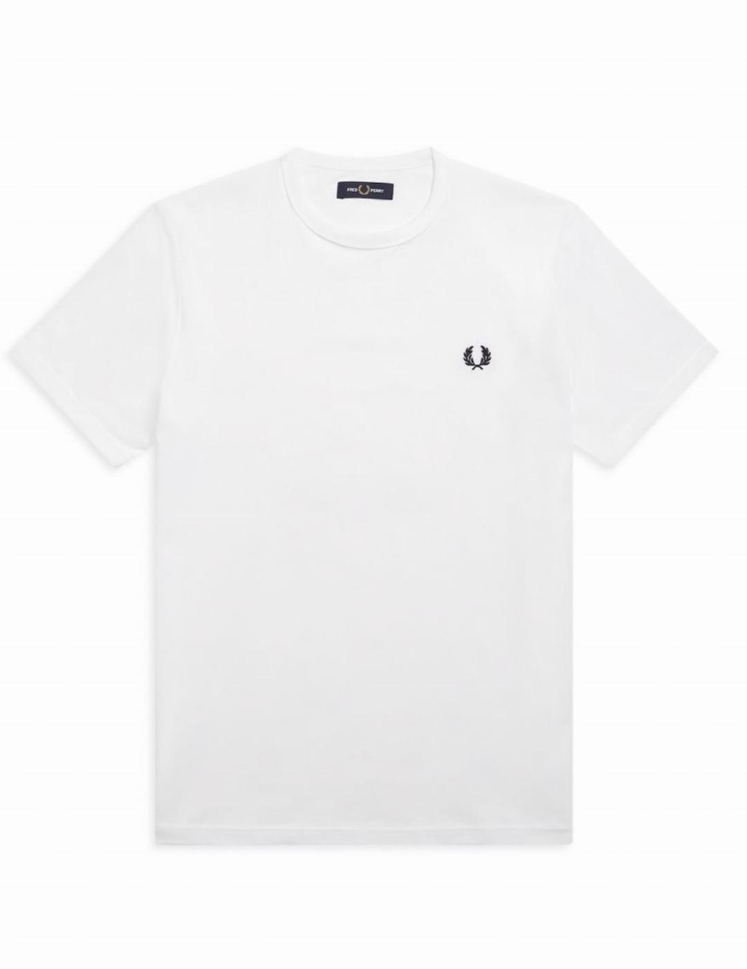 Camiseta Fred Perry BA blanco logo marino hombre-y