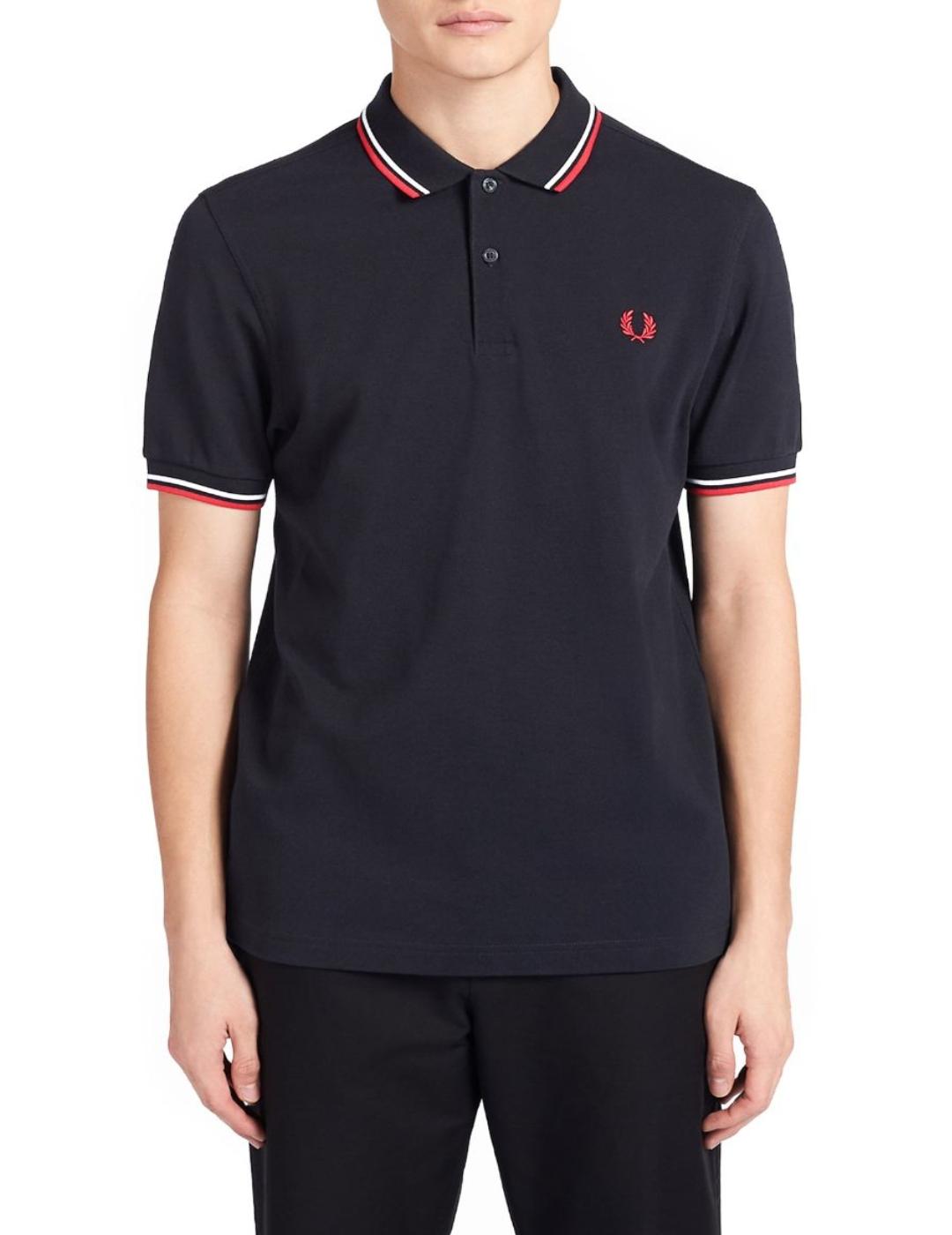 Polo Fred Perry marino franja roja para hombre-z