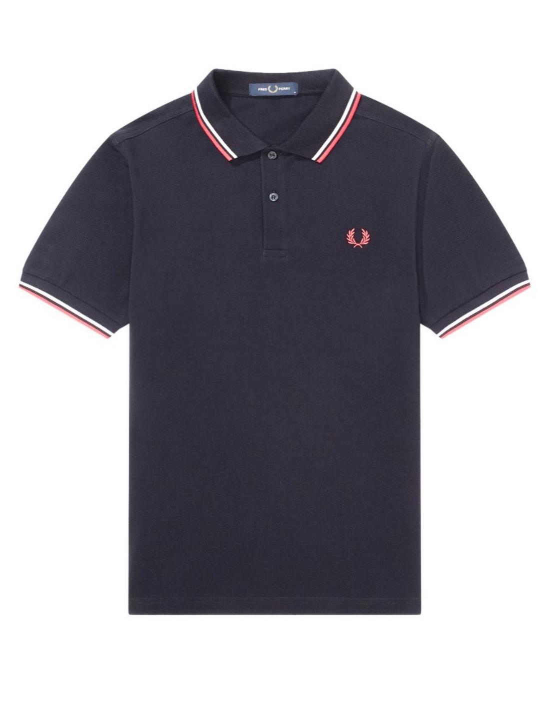 Polo Fred Perry marino franja roja para hombre-z