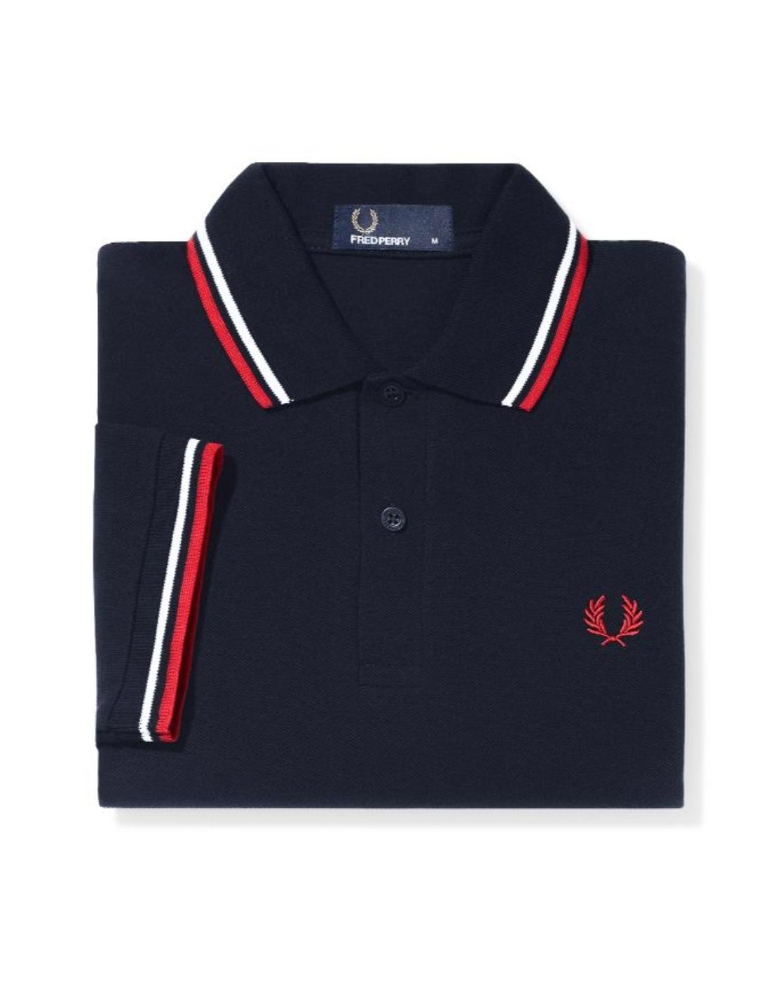 Polo Fred Perry marino franja roja para hombre-z