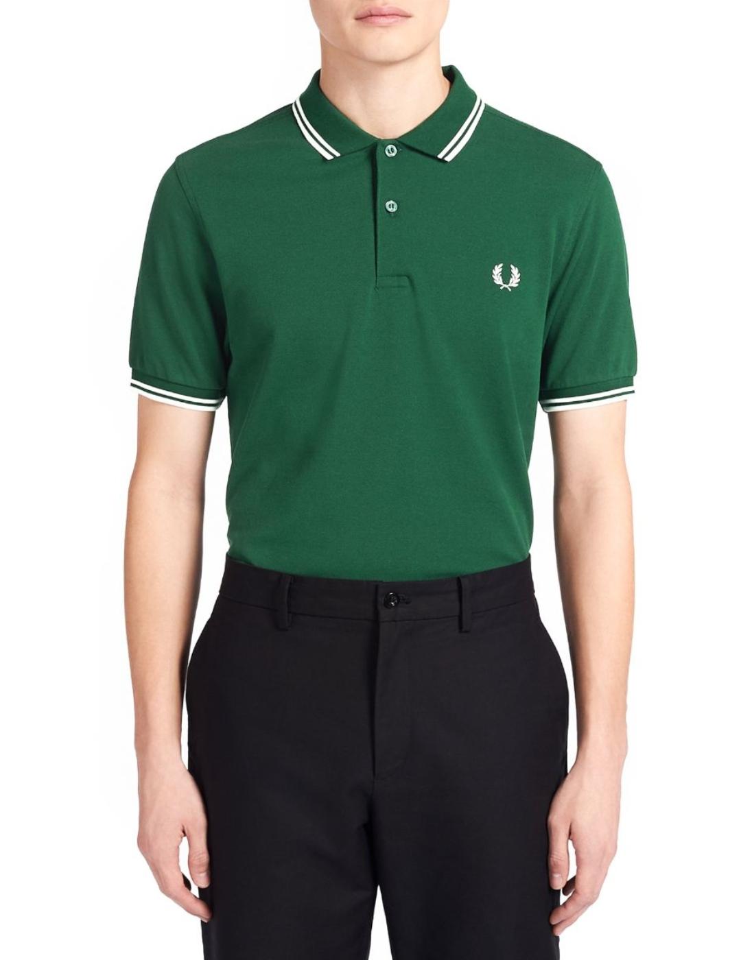 Polo Fred Perry BAS verde y blanco para hombre -y