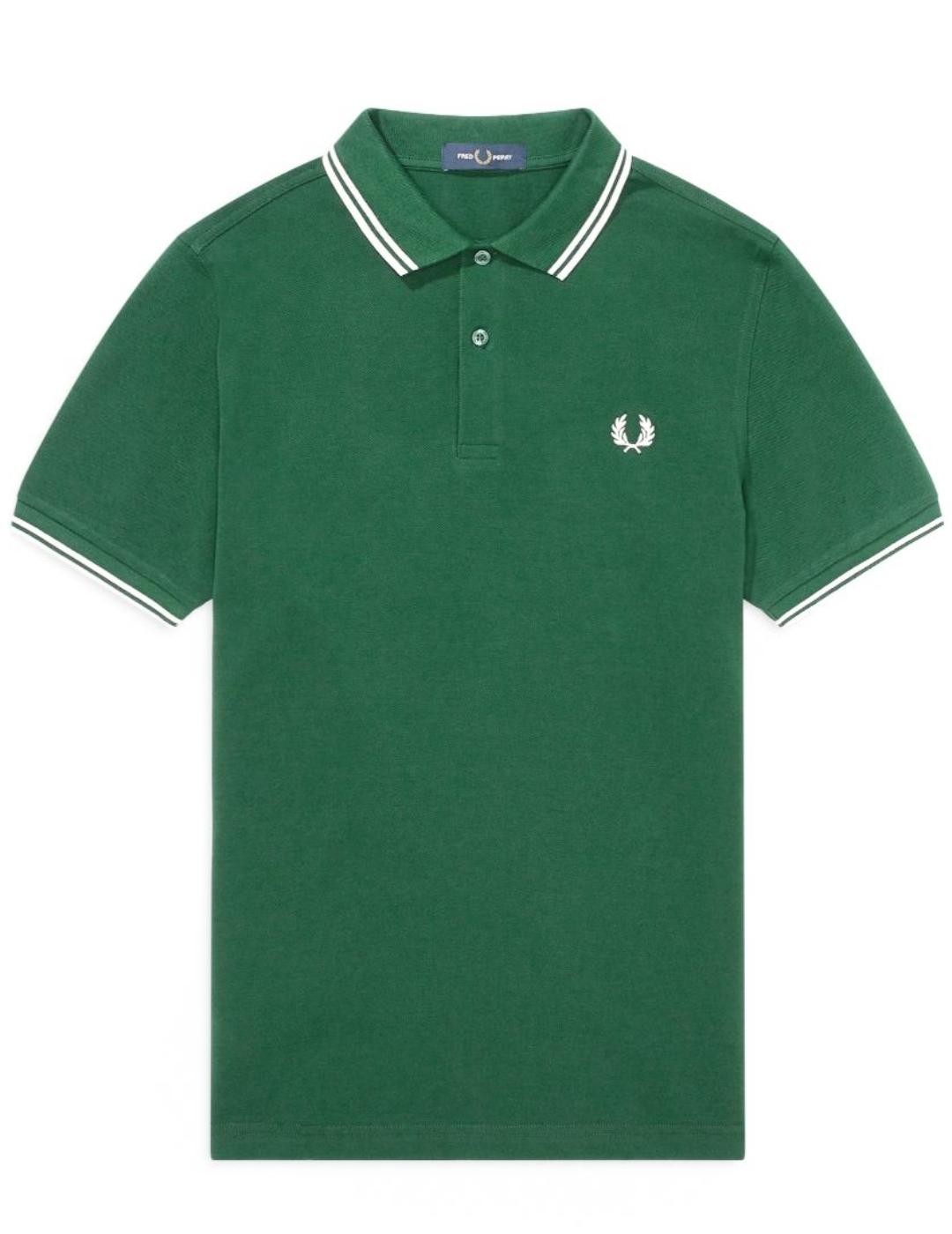 Polo Fred Perry BAS verde y blanco para hombre -y