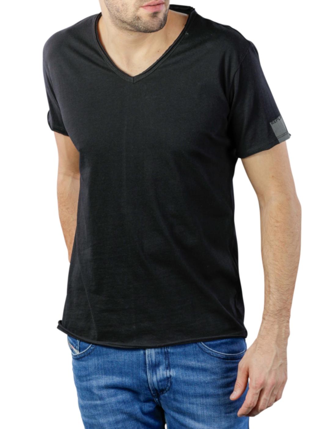 Camiseta Replay cuello en 'V' en color negro -&