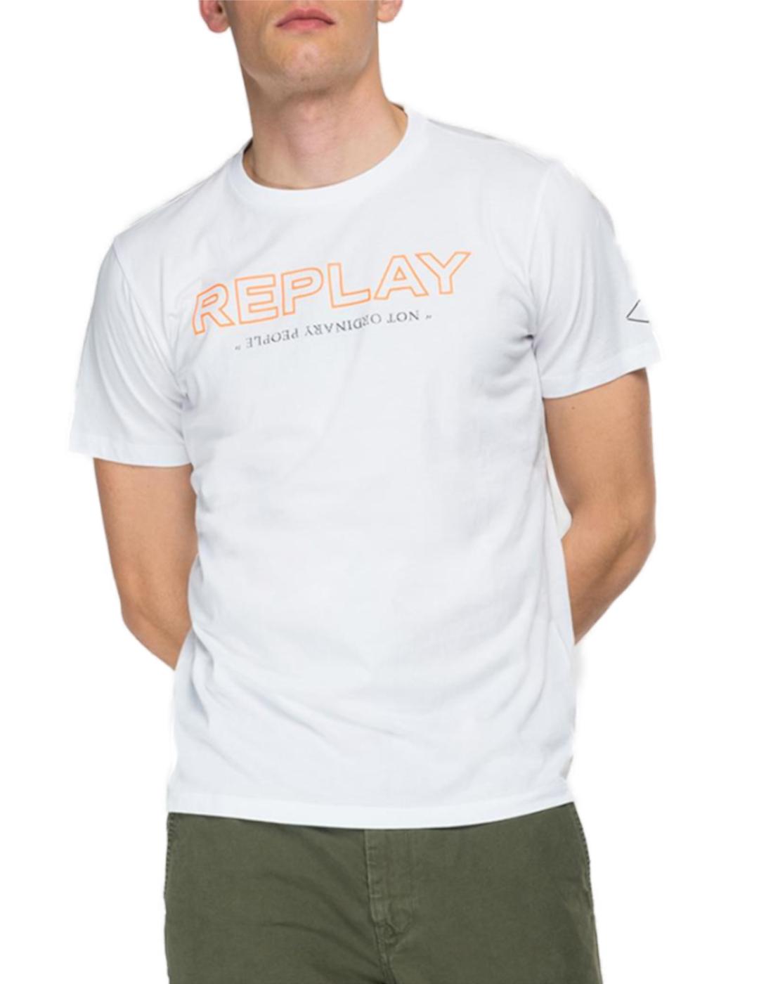 Camiseta Replay letra naranja blanca para hombre-z