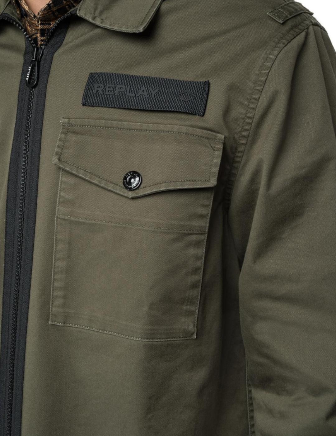 Sobrecamisa Replay verde militar para hombre-z