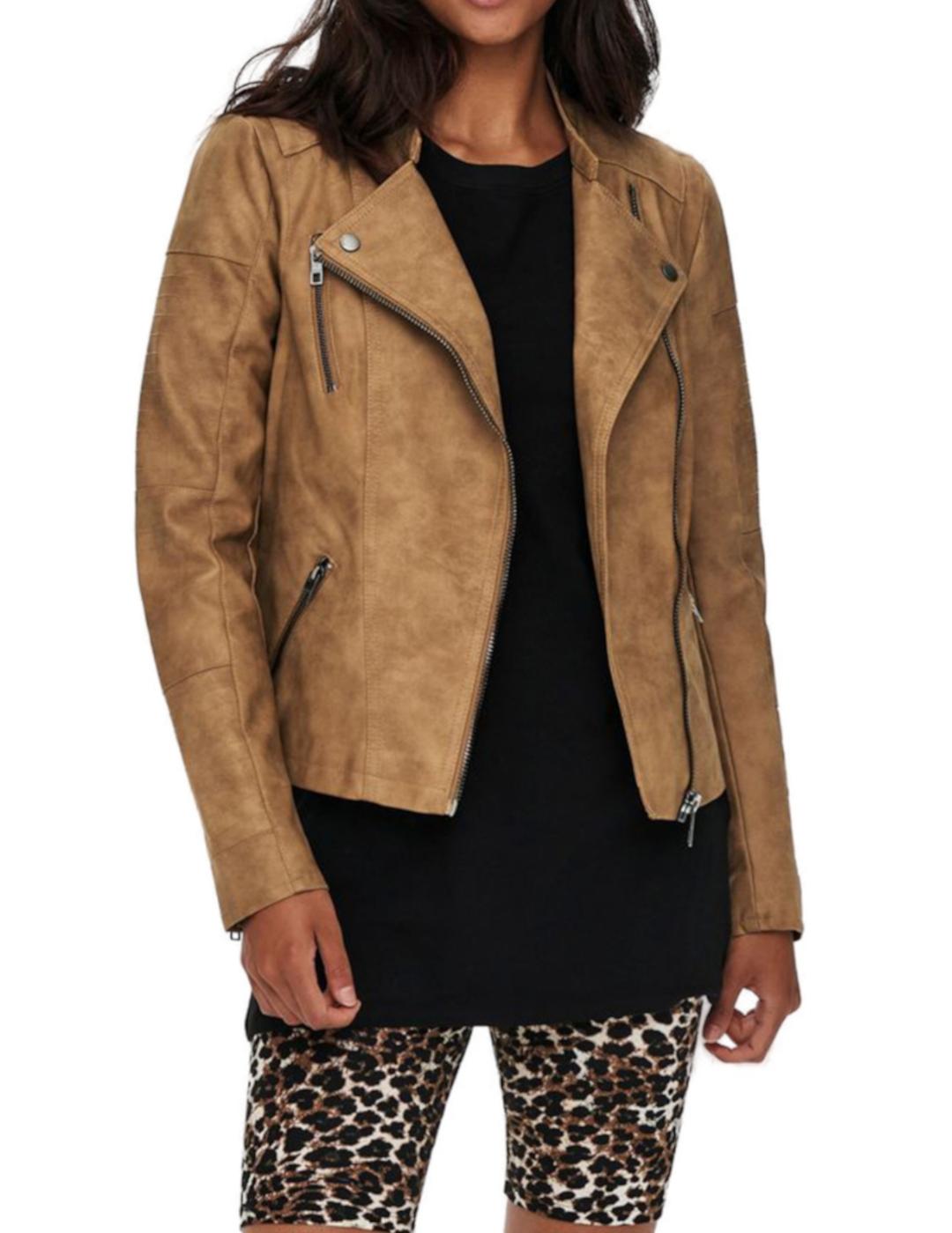 Cazadora Only Lava biker camel para mujer-z