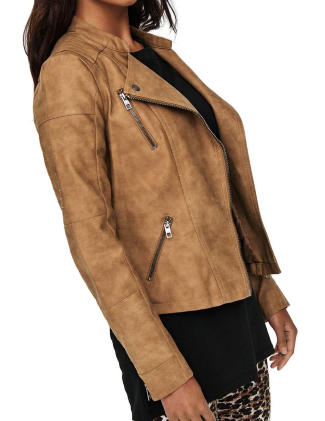 Cazadora Only Lava biker camel para mujer-z