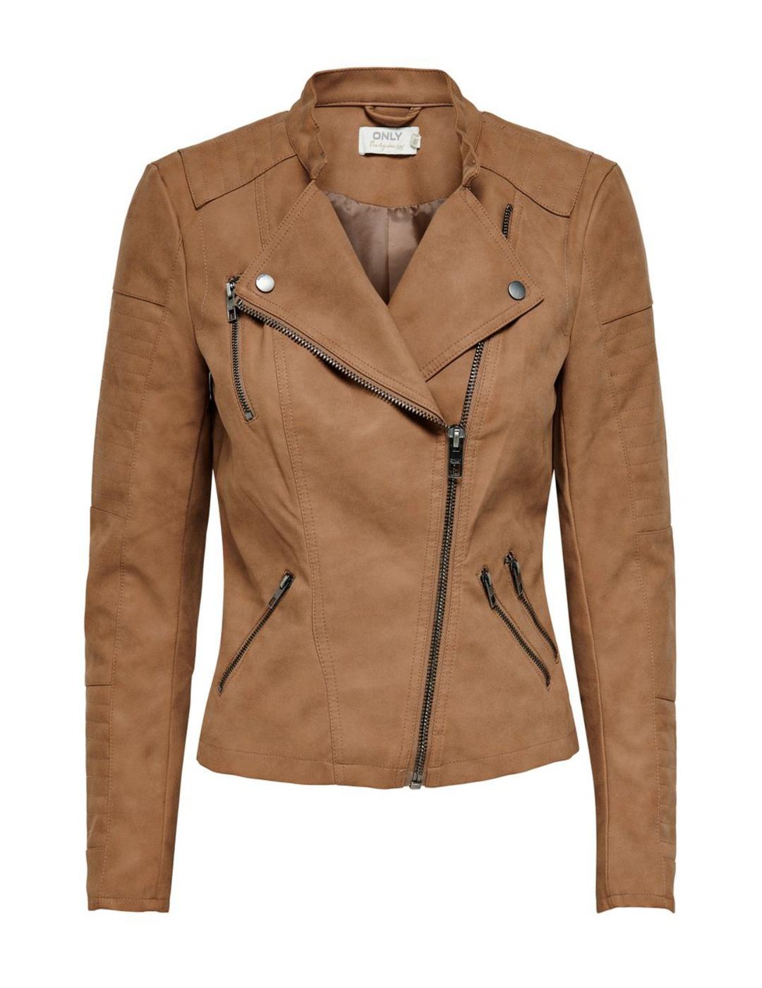 Cazadora Only Lava biker camel para mujer-z