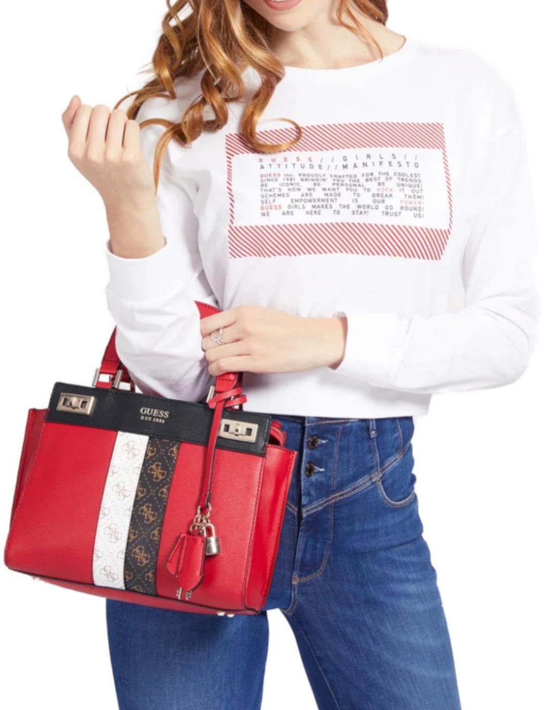 Bolso Guess Katey rojo, negro y blanco  mujer-z