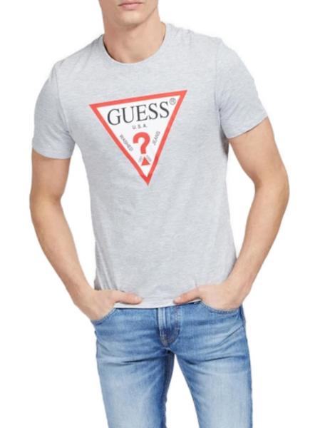 ganado Condición previa Un fiel Camiseta Guess gris triángulo básica-z