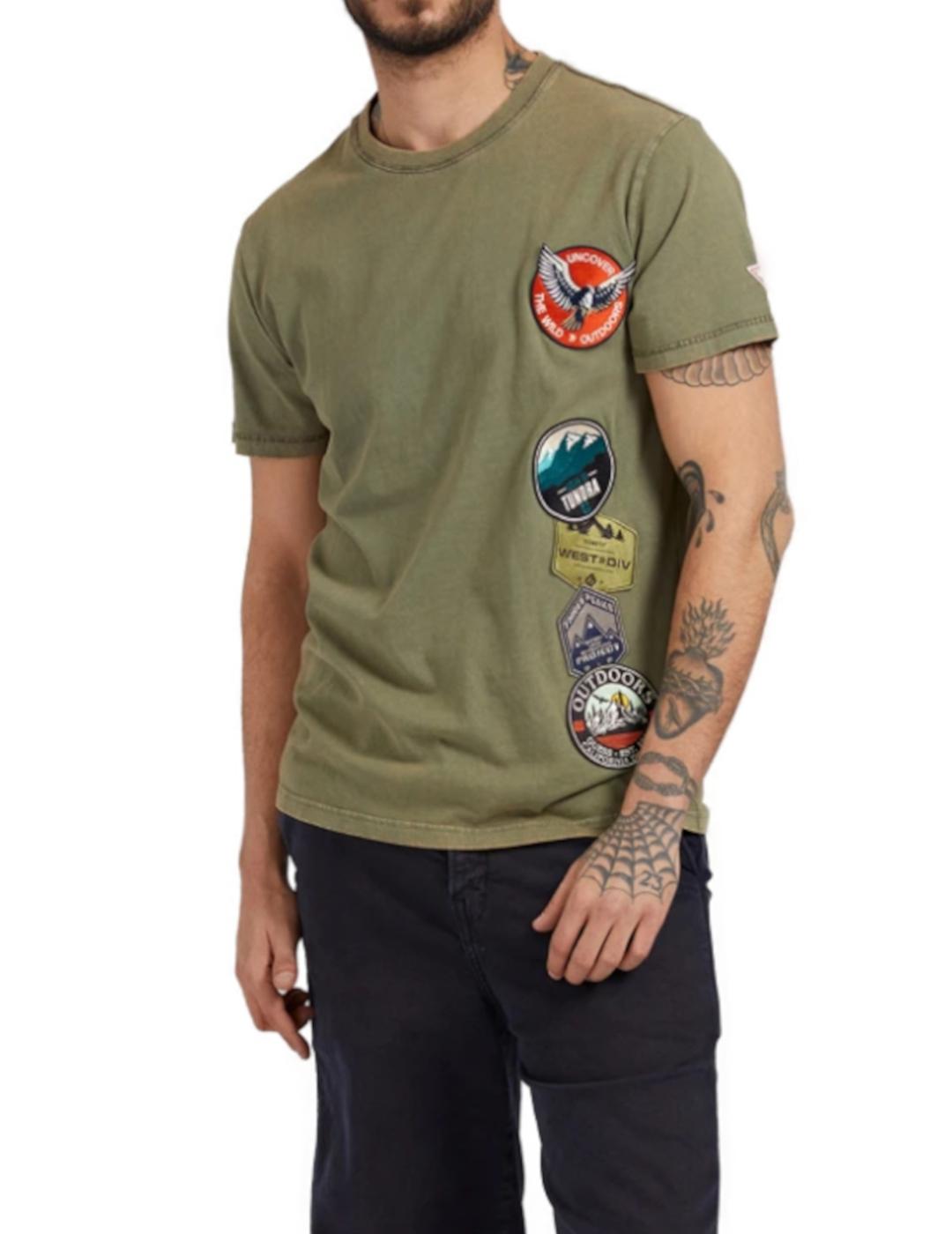 Camiseta Guess parches verde para hombre-z