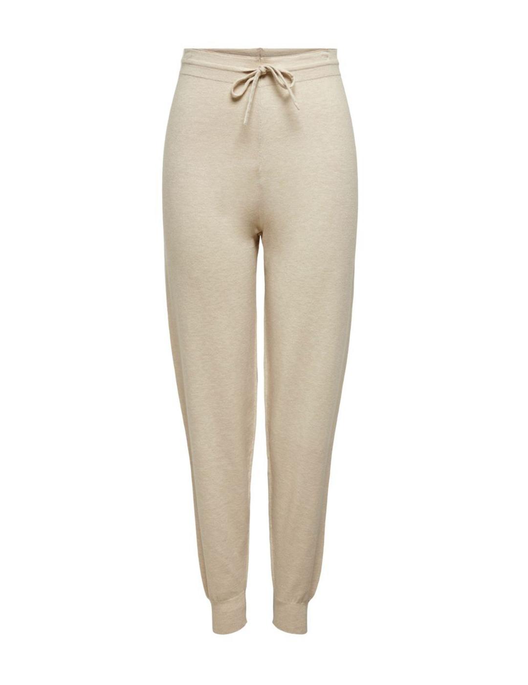 Pantalon Only Cozy slim beige algodon para mujer-z