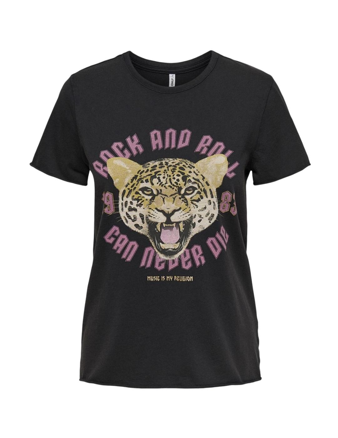 Camiseta Only Lucy Rock negra para mujer-z