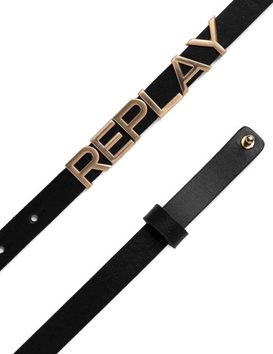 Cinturón Replay logo plateado para mujer- z