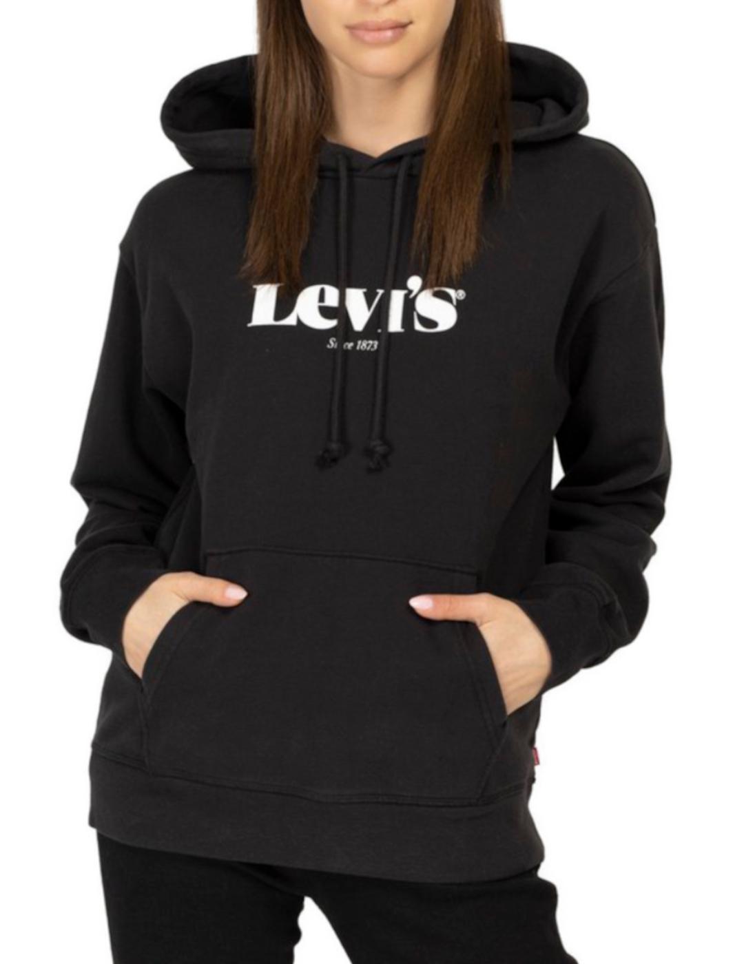 Sudadera Levis negra con capucha para mujer- z