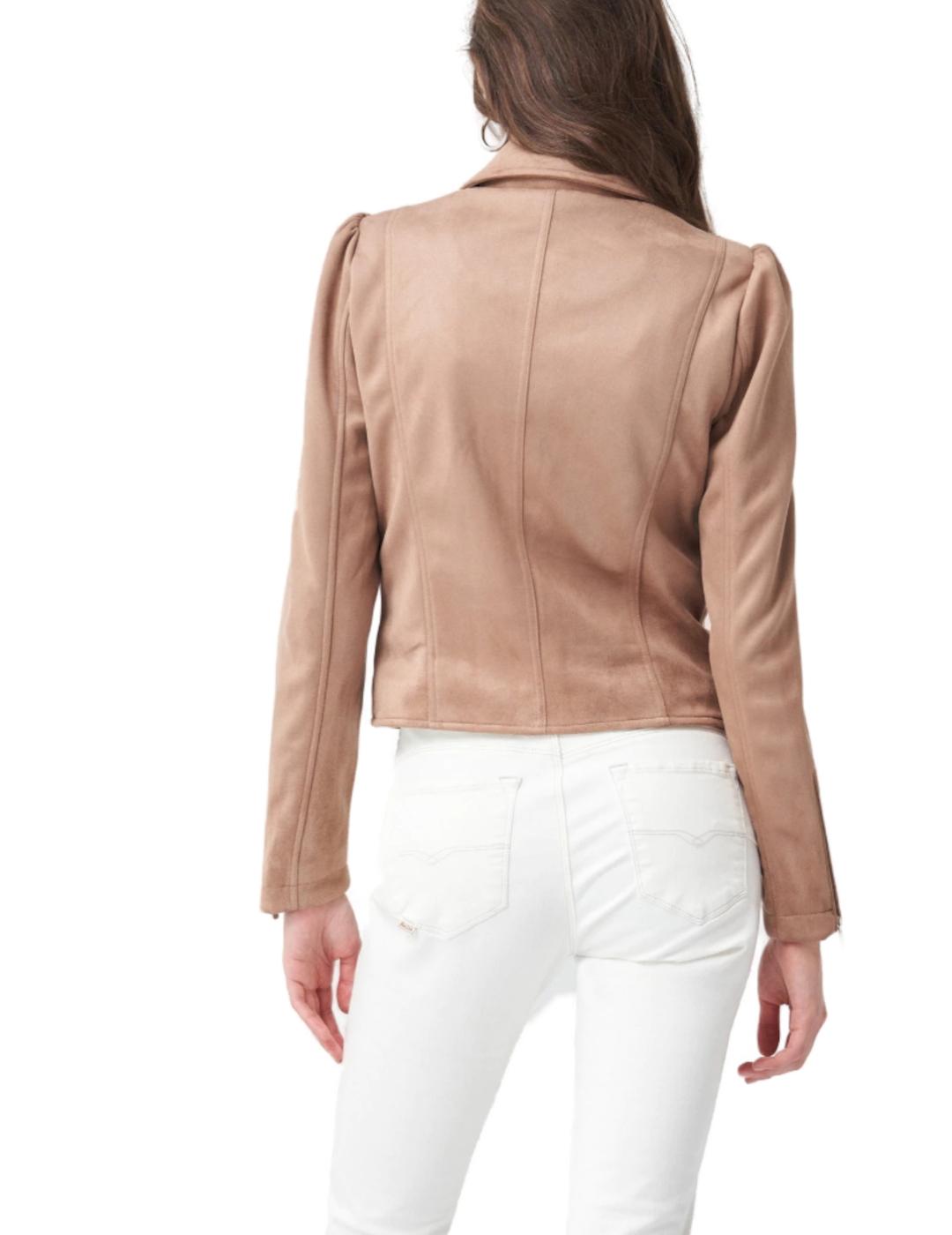 Cazadora biker Salsa efecto ante beige de mujer-z