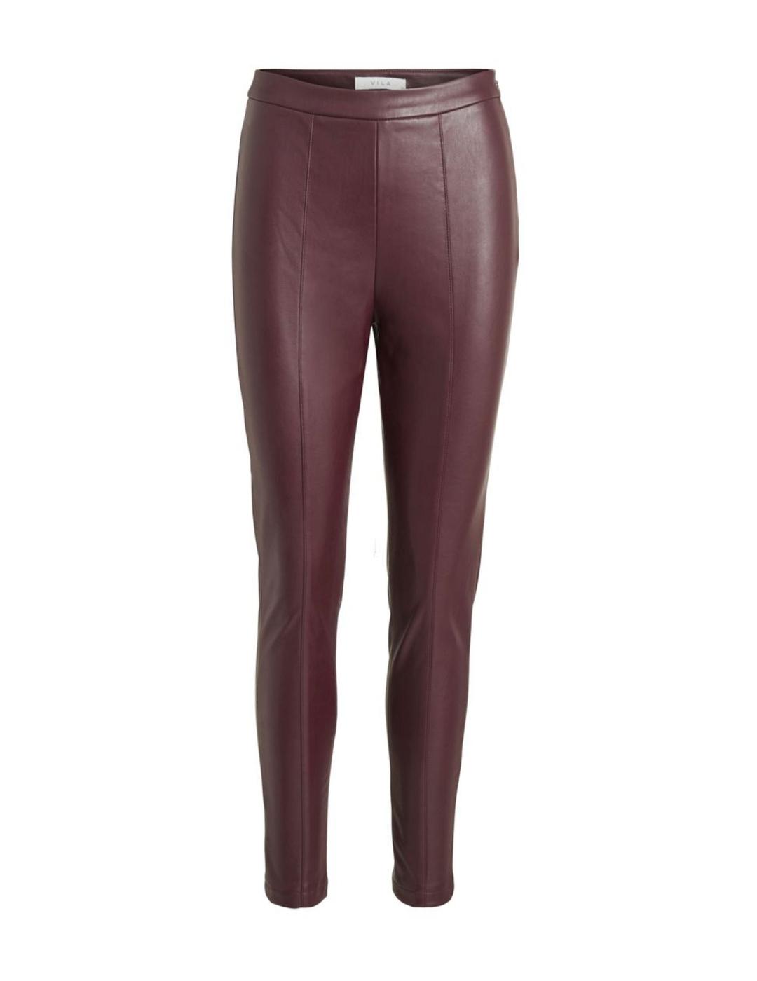 Pantalon Vila Subille cuero granate para mujer-z