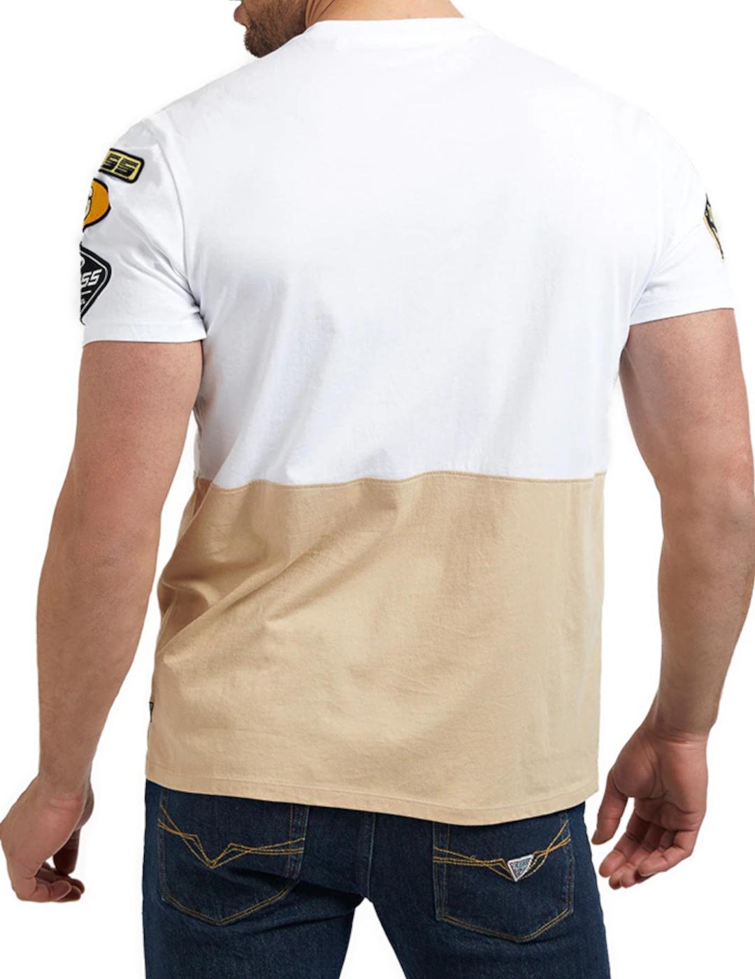 Camiseta Guess blanco y beige para hombre-z