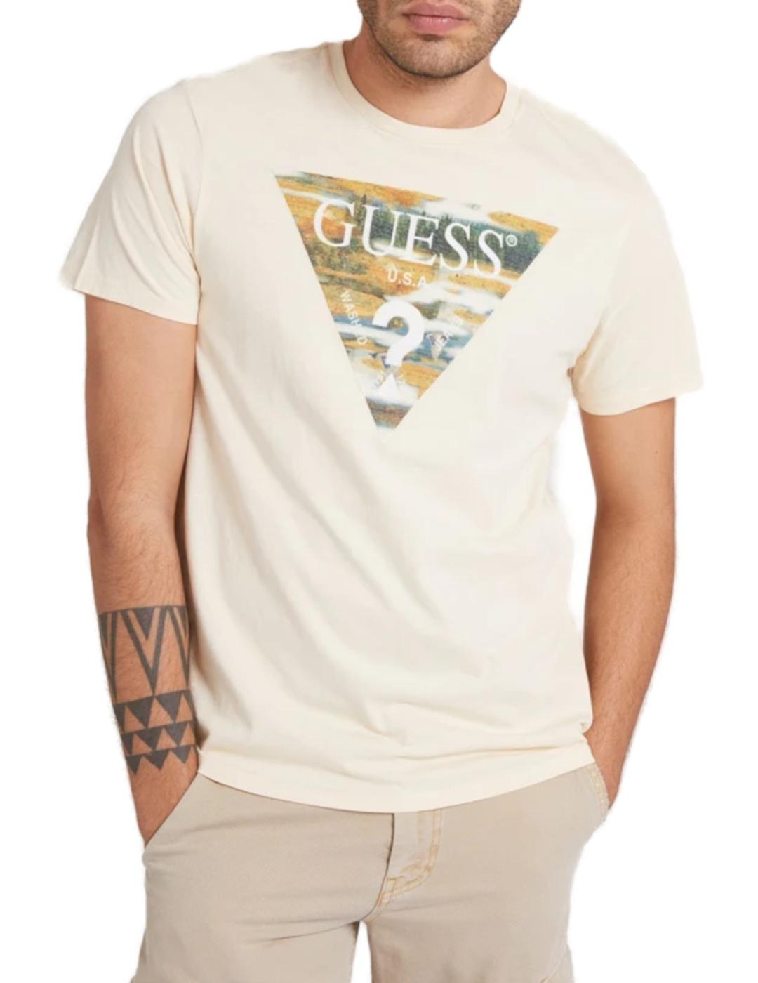 Camiseta Guess triangulo beige para hombre-z