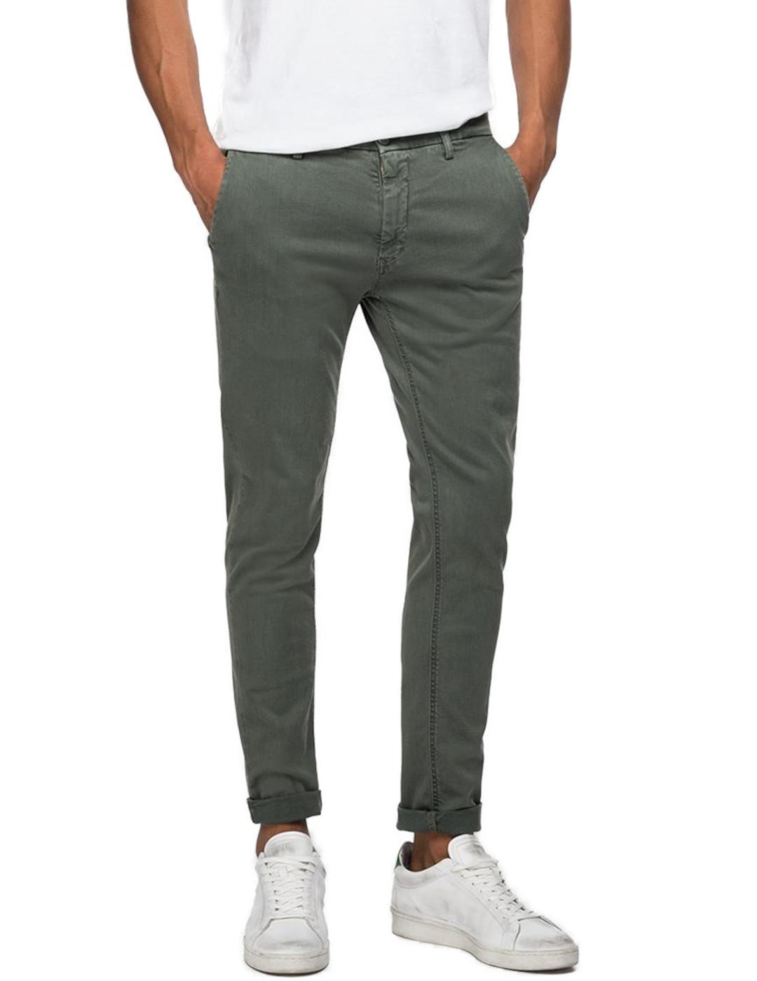 Pantalón Replay Zeumar chino verde caqui hombre-&