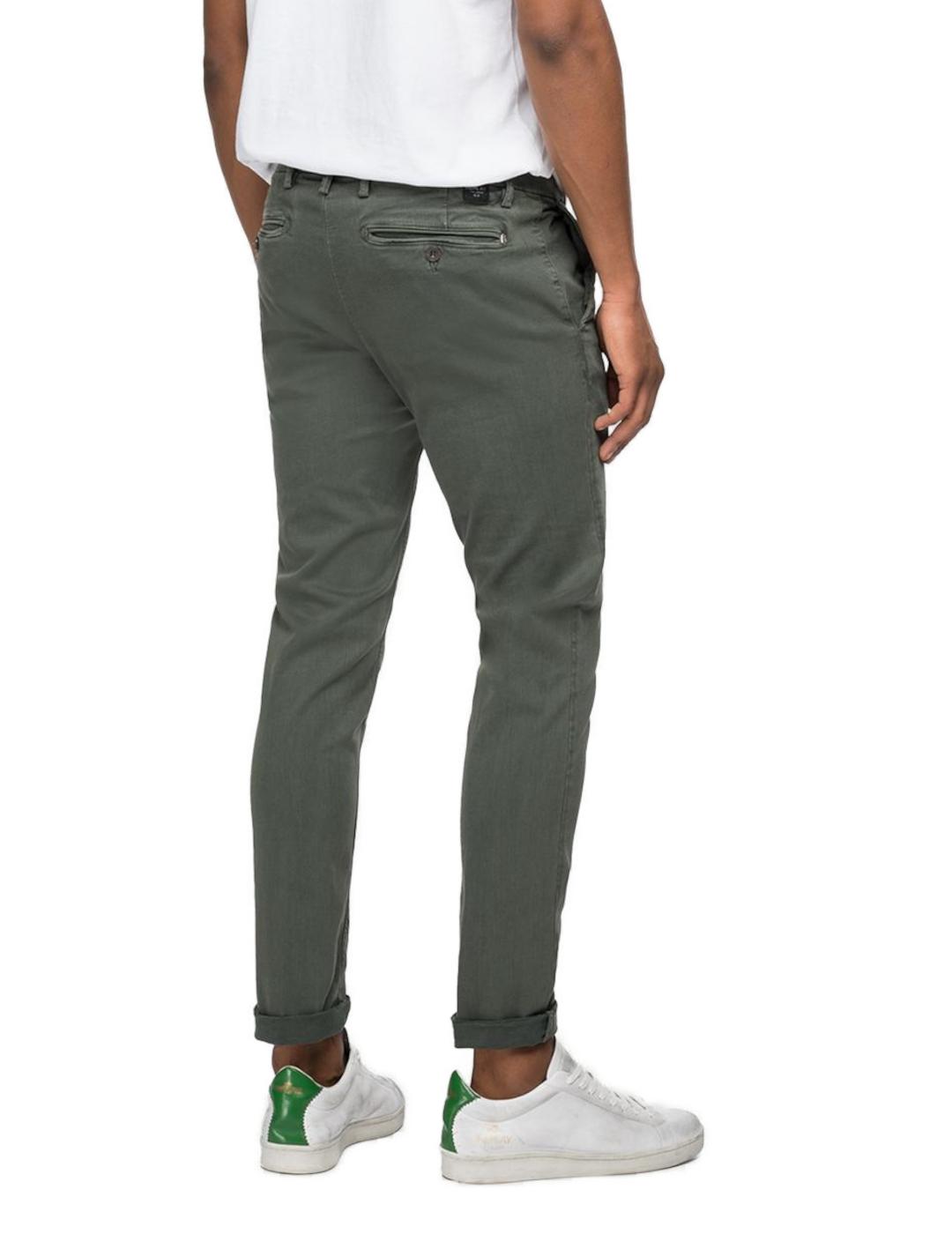 Pantalón Replay Zeumar chino verde caqui hombre-&