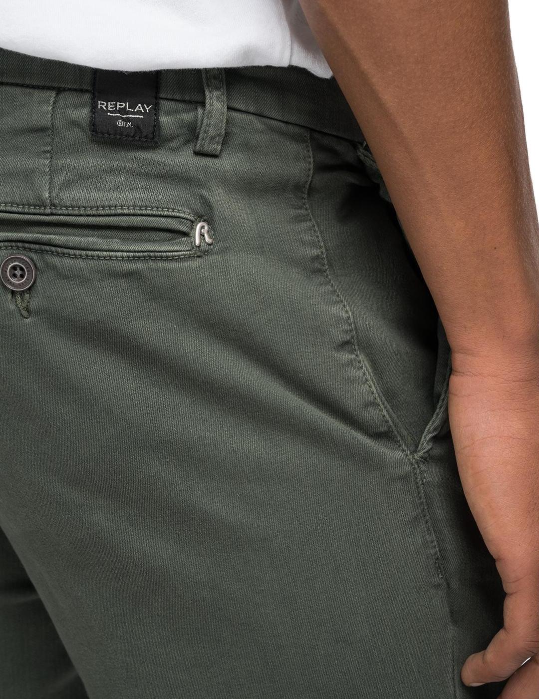 Pantalón Replay Zeumar chino verde caqui hombre-&