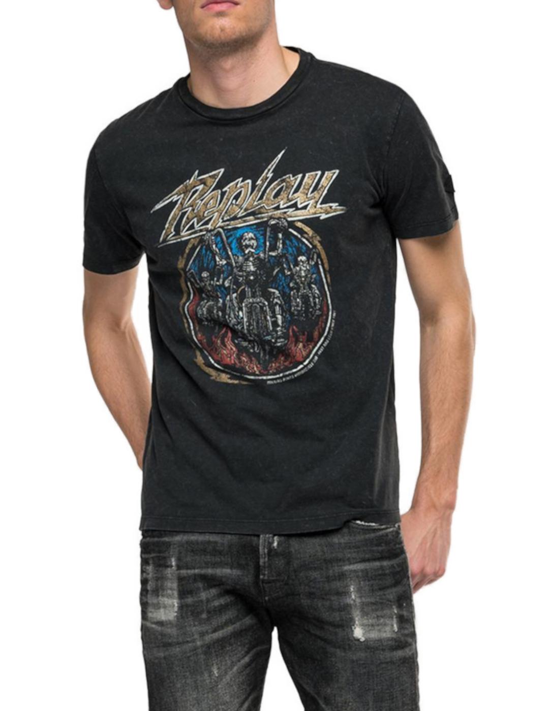 Camiseta Replay negra lavada para hombre-z