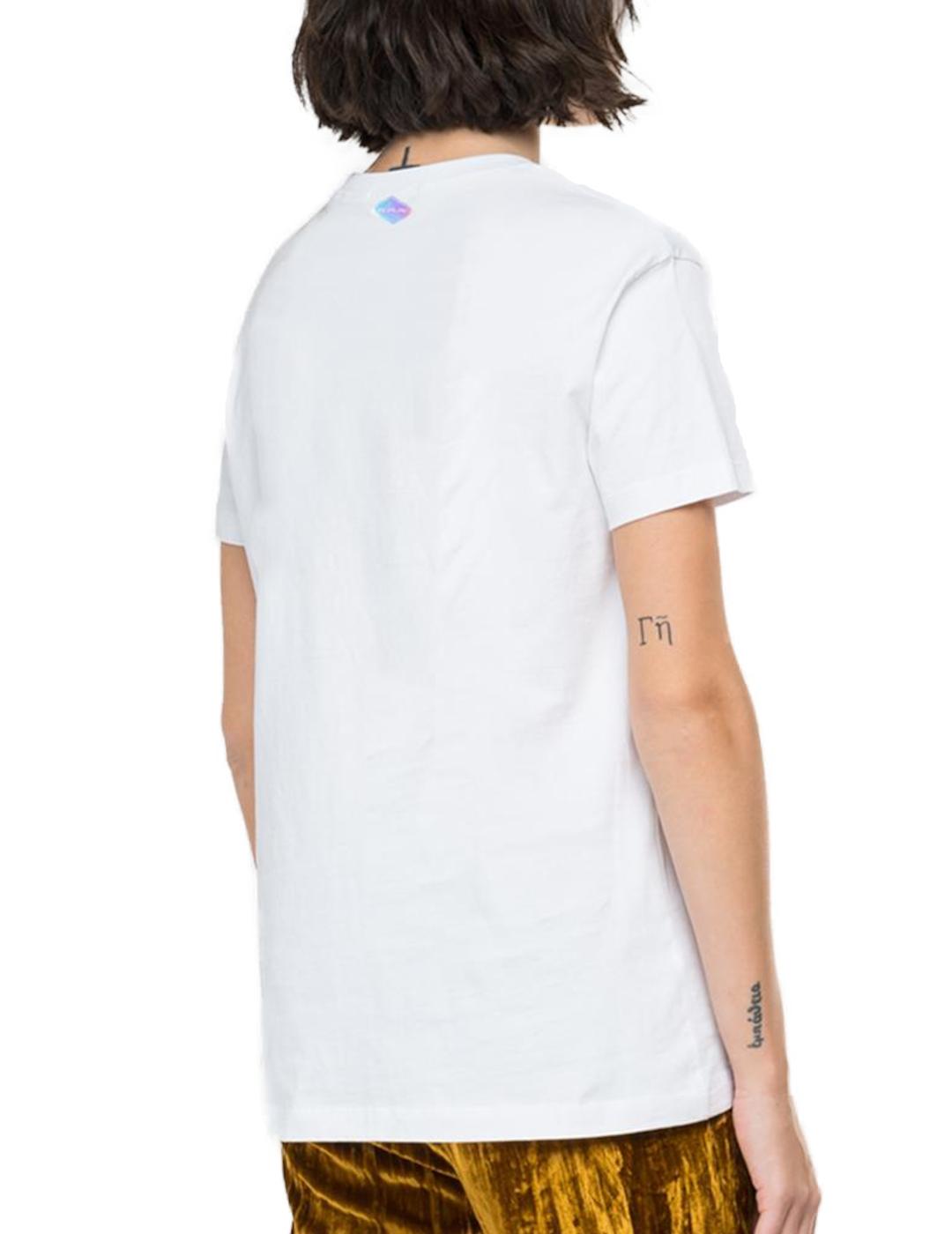 Camiseta blanca Replay con texto para mujer-z