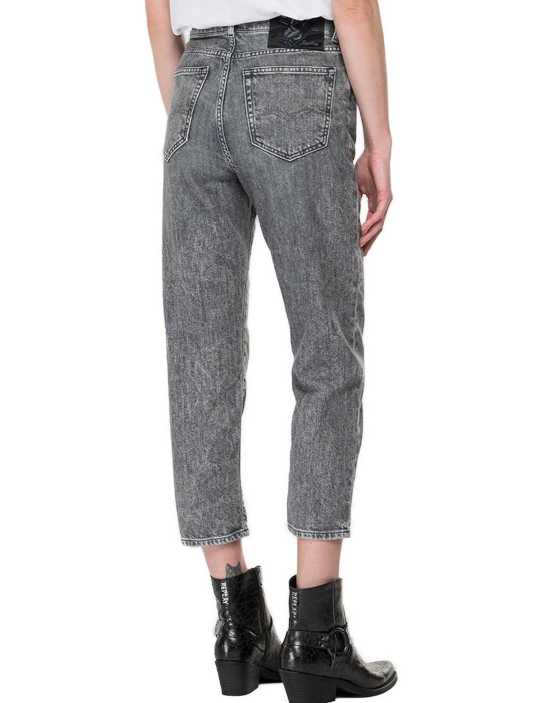 Jeans Replay mom gris lavado para mujer- z
