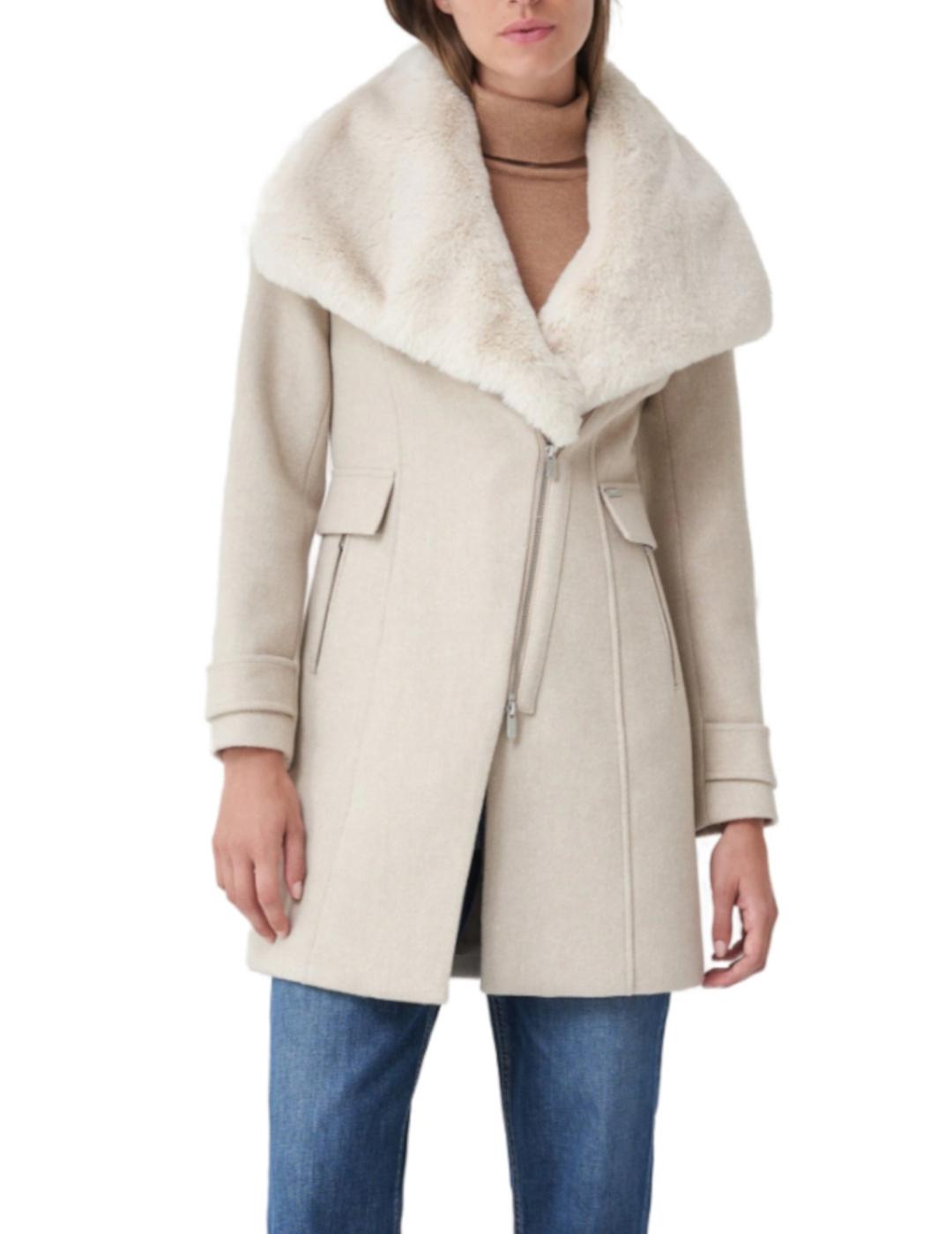 Abrigo de paño pelo sintético beige para mujer- z