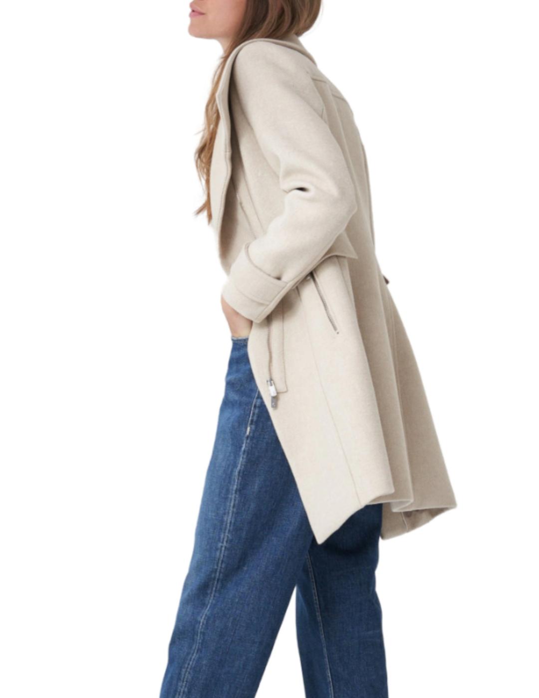 Abrigo de paño pelo sintético beige para mujer- z