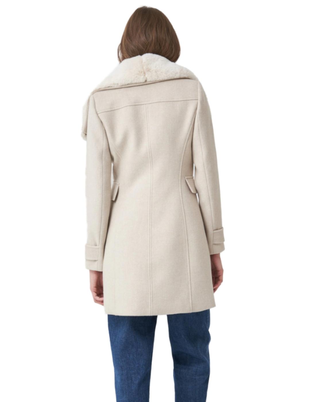 Abrigo de paño pelo sintético beige para mujer- z