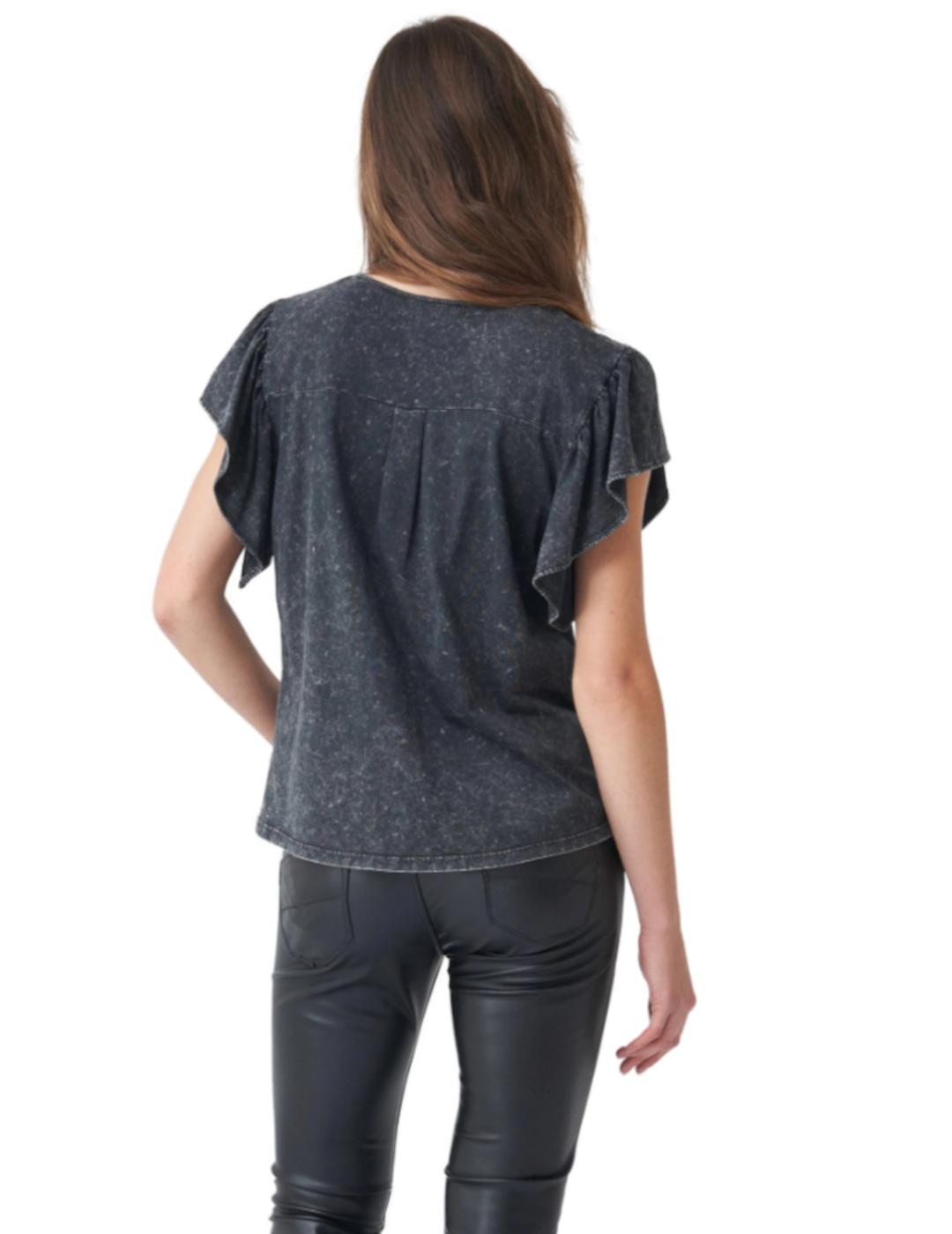 Camiseta Salsa rock gris lavada para mujer- z
