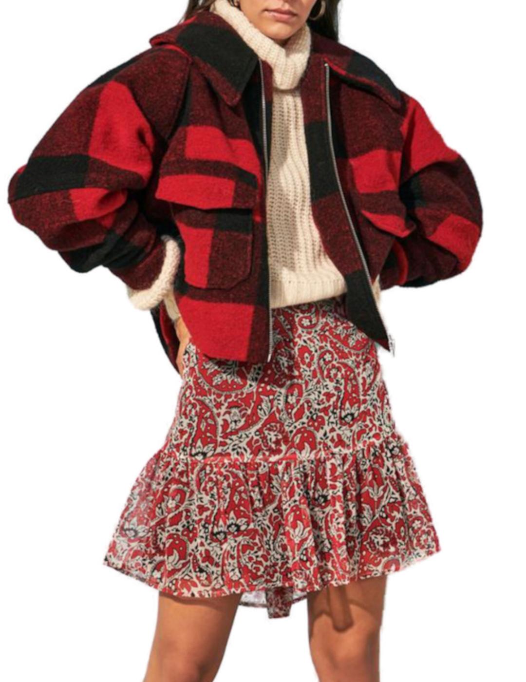 Abrigo Only rojo de cuadros para mujer-z
