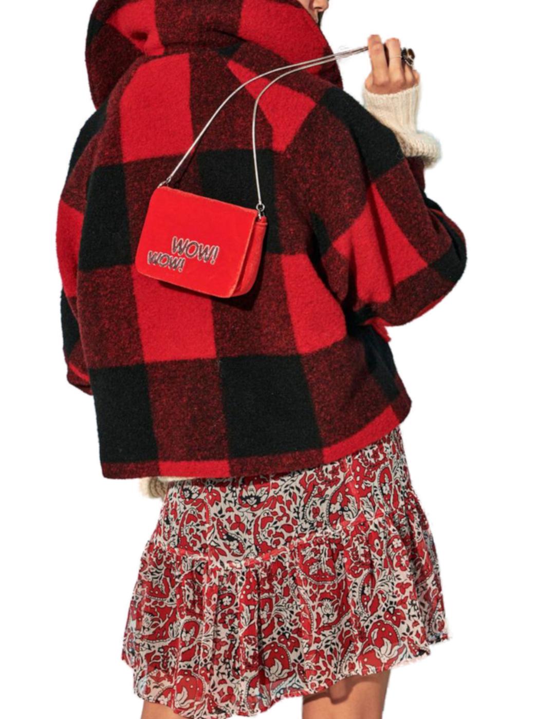 Abrigo Only rojo de cuadros para mujer-z