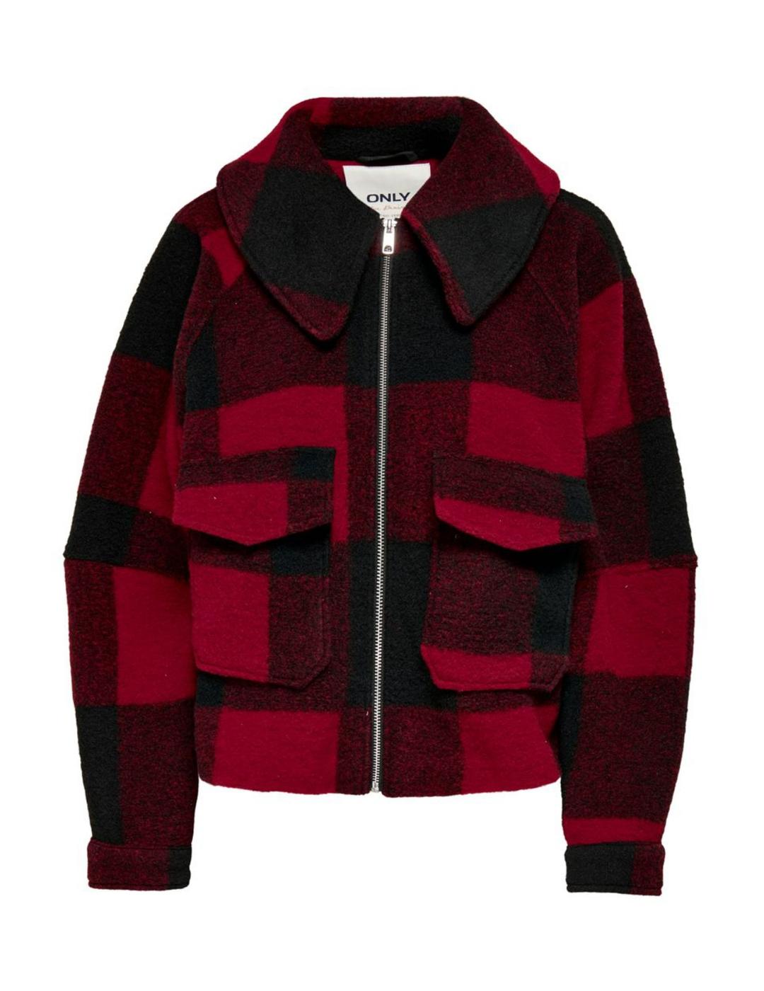 Abrigo Only rojo de cuadros para mujer-z