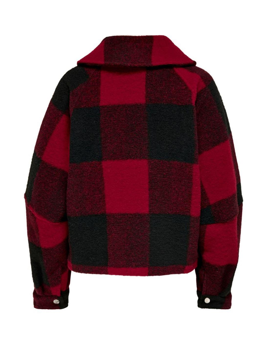 Abrigo Only rojo de cuadros para mujer-z