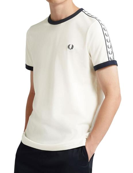 Diversidad Electrónico Doctrina Camiseta Fred Perry blanca franja logo hombre-y