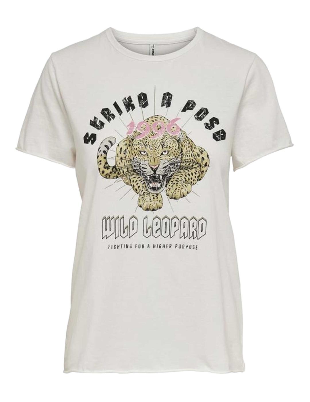 Camiseta Only blanca y rosa con tigre para mujer-z