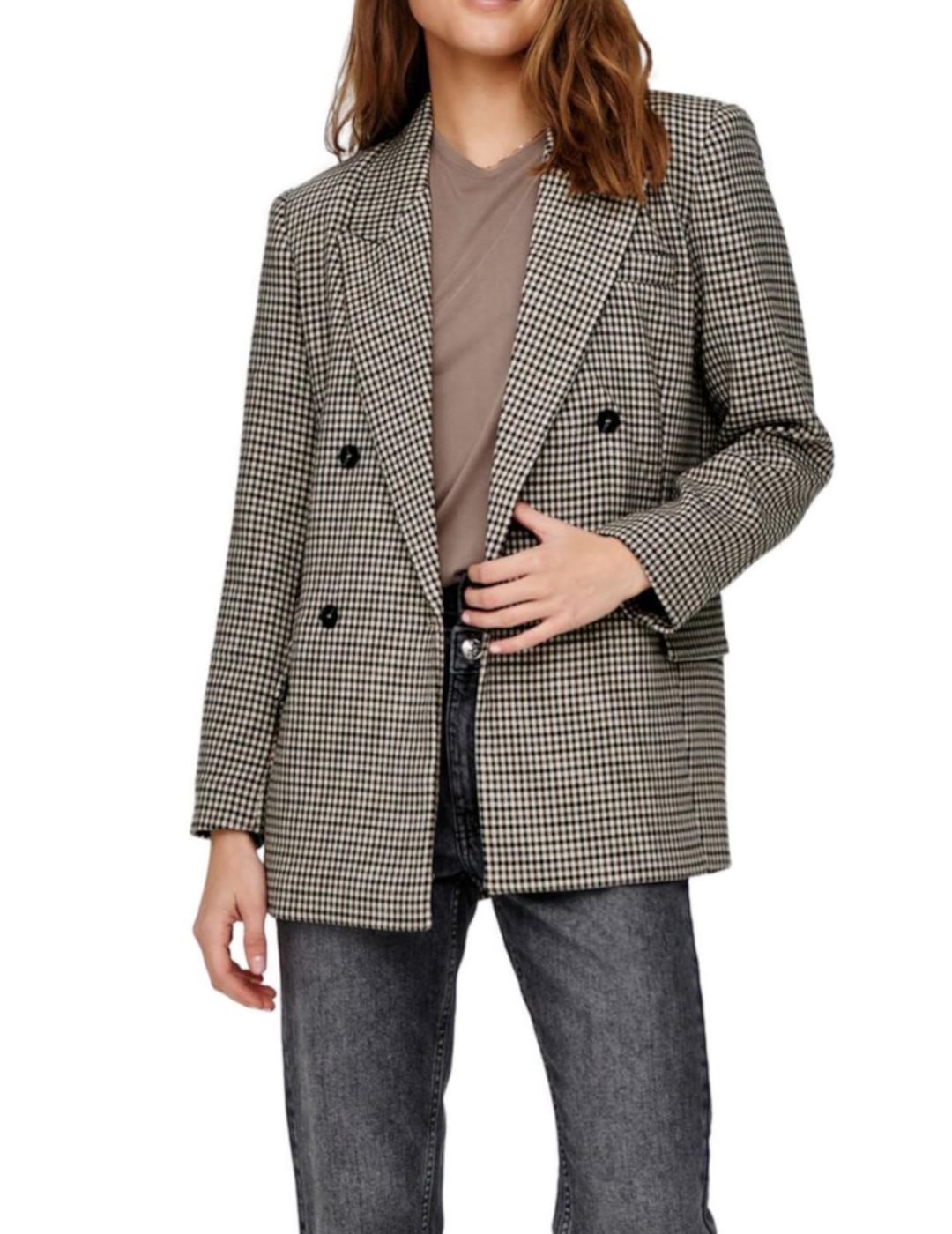 Americana Only cuadros beige y marrón para mujer-z