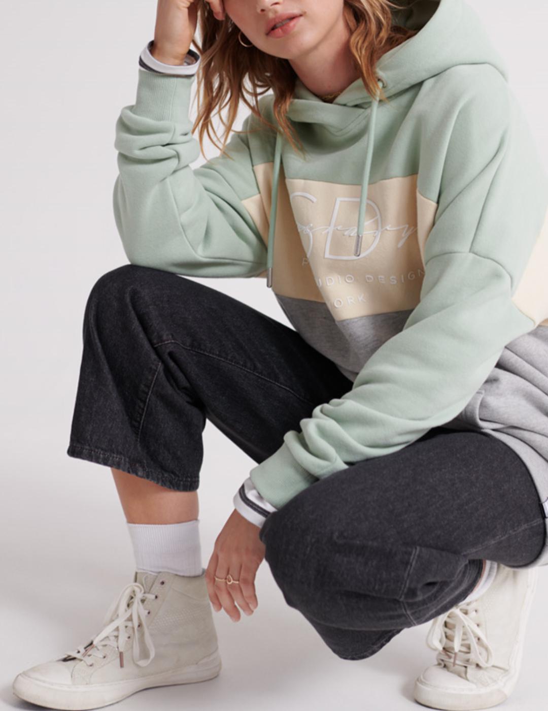 LINNEA COLOUR BLOCK HOOD DESERT SAGE- V