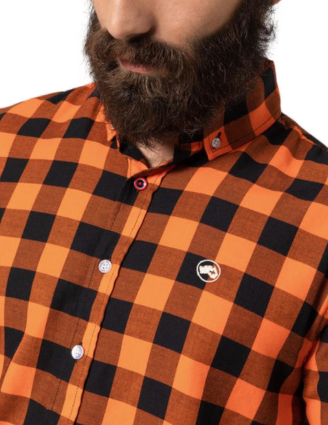 Camisa Altona cuadros negro/naranja para hombre-z