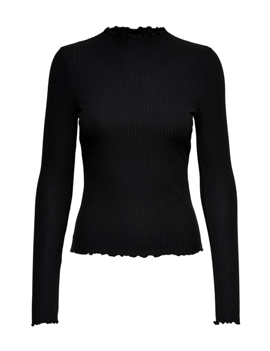 Camiseta Only Emma de canalé negra manga larga para mujer