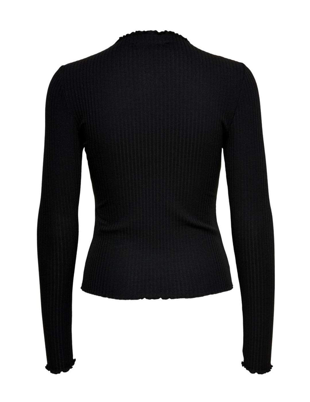 Camiseta Only Emma de canalé negra manga larga para mujer