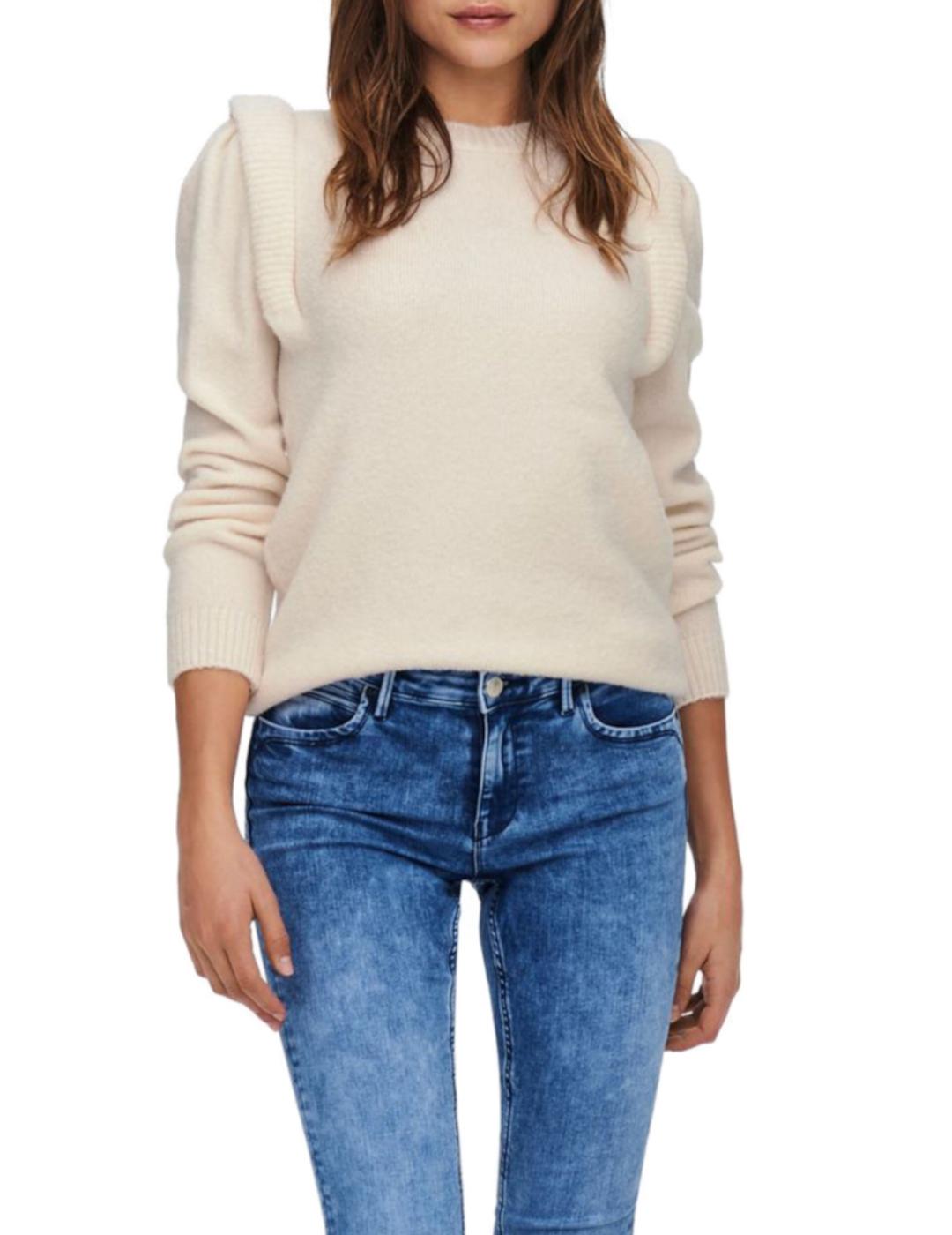 Jersey ONLY crudo volante en hombros para mujer-z