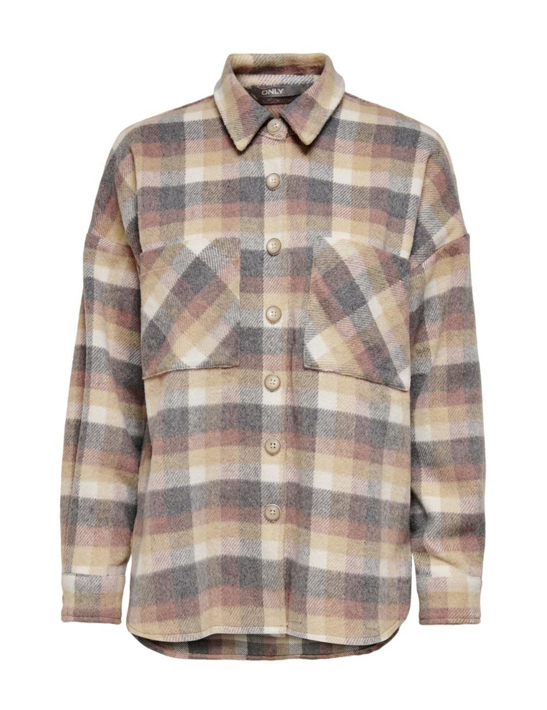 Sobrecamisa ONLY cuadros tonos tierra para mujer-z