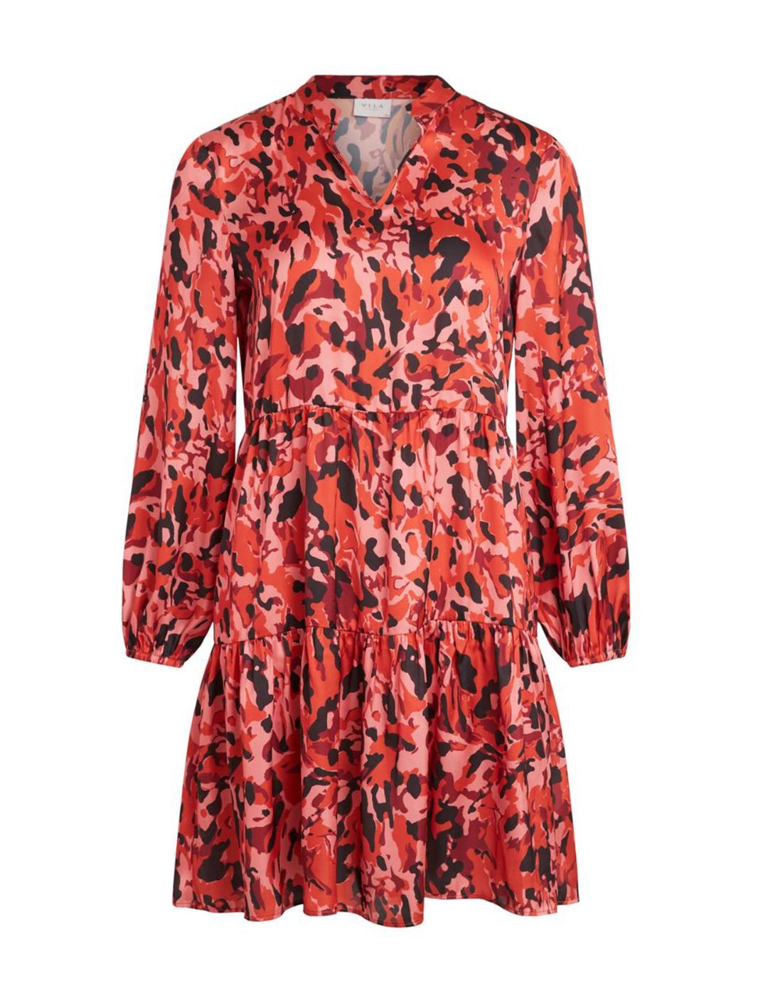 Vestido Vila Sofie rojo leopardo para mujer-z