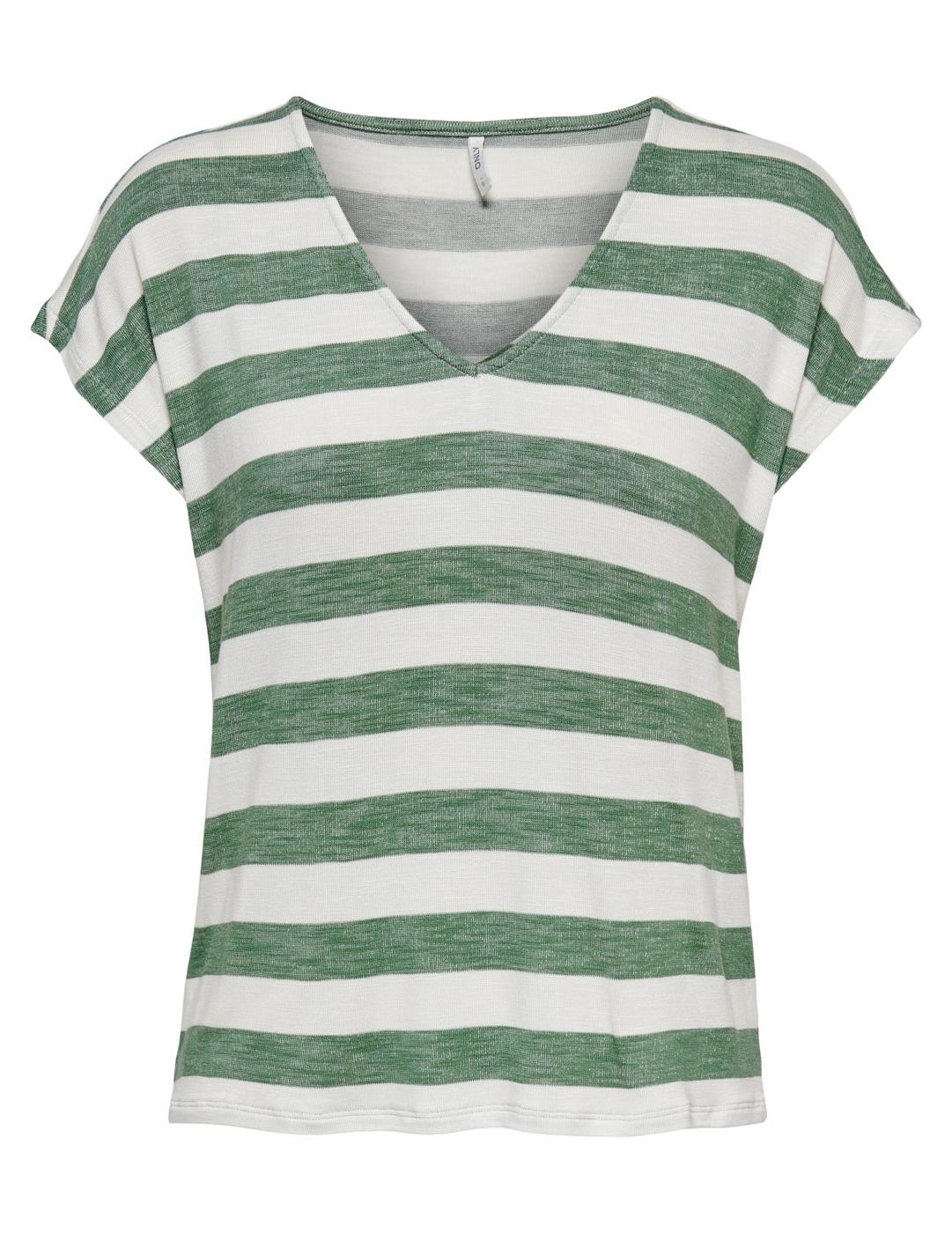 Camiseta ONLY cuello pico rayas verdes de mujer-a