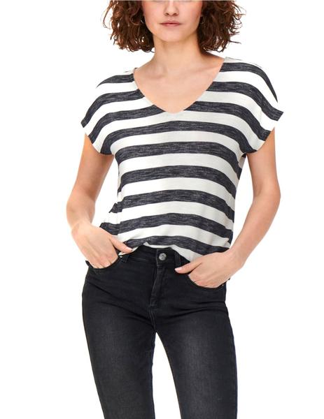Camiseta ONLY cuello pico rayas azules de mujer a