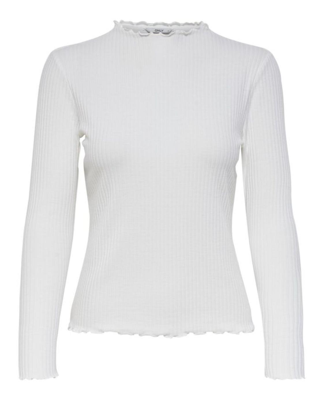 Camiseta Only Emma de canalé  blanca manga larga para mujer